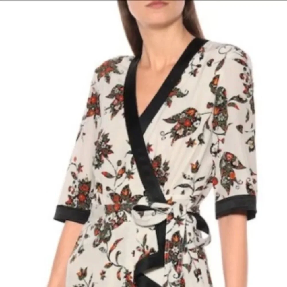 NWOT Tory Burch New Ivory Sacred Floral Silk Printed Wrap Dress XS $798